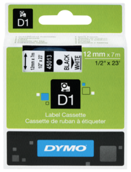 Accesorios para rotuladoras: Dymo D1 Etiquetas 12mm x 7m negro/blanco         45013