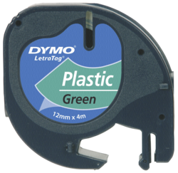 Accesorios para rotuladoras: Dymo Letratag cinta de plástico verde 12mm x 4m           91224