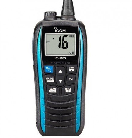 iCom IC-M25 azul, emisora portátil VHF que flota con Flash LED
